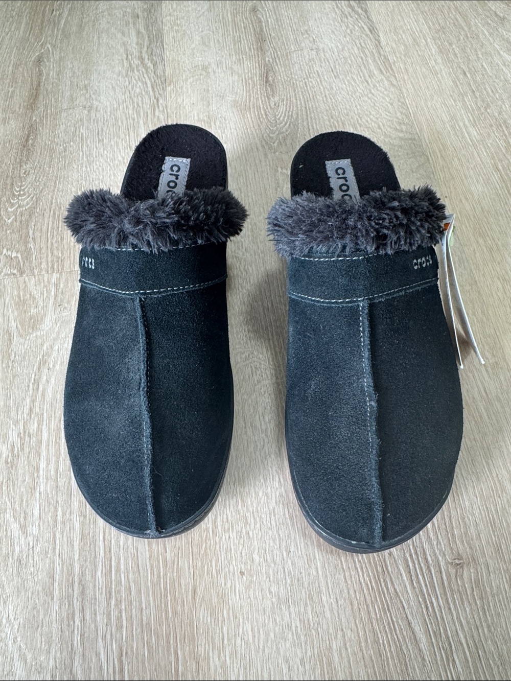 CROCS Black Faux Suede Fur-Lined Clog Mules